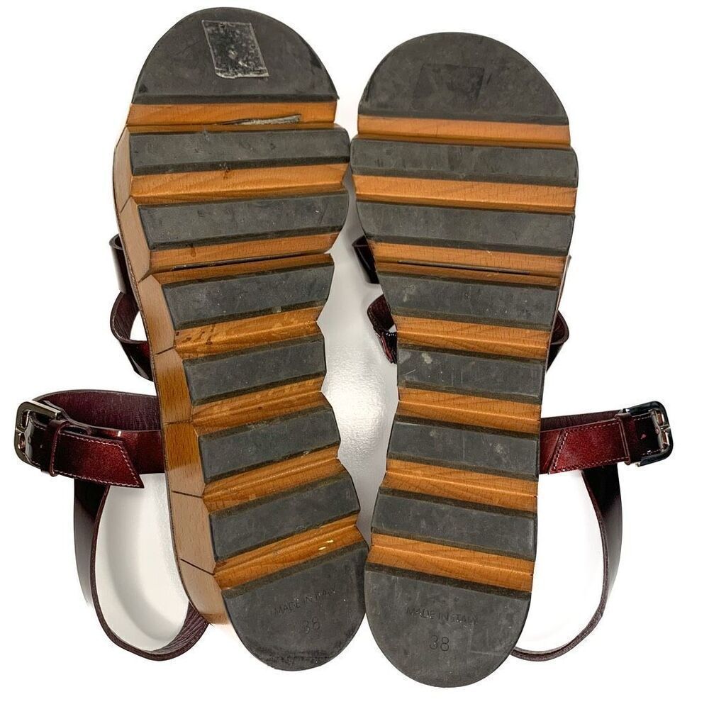 Chanel Burgundy Patent Leather CC Logo Wooden Platform Sandals EU 38 US 7-7.5 - Picture 10 of 12